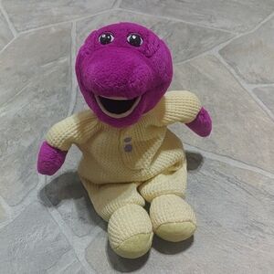 Vintage Barney The Dinosaur Purple Plush Toy In Waffle Cream Pajamas 1990's 10"